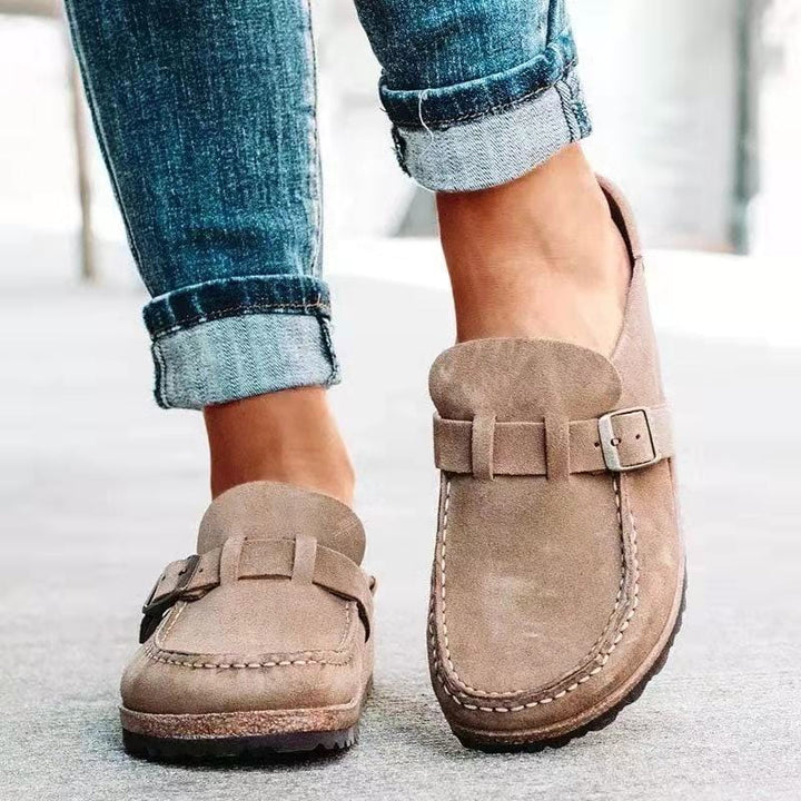 Retro Suede Slip-On Sandals with Orthopedic Comfort - Solenza-Khaki-4.5-State of Style