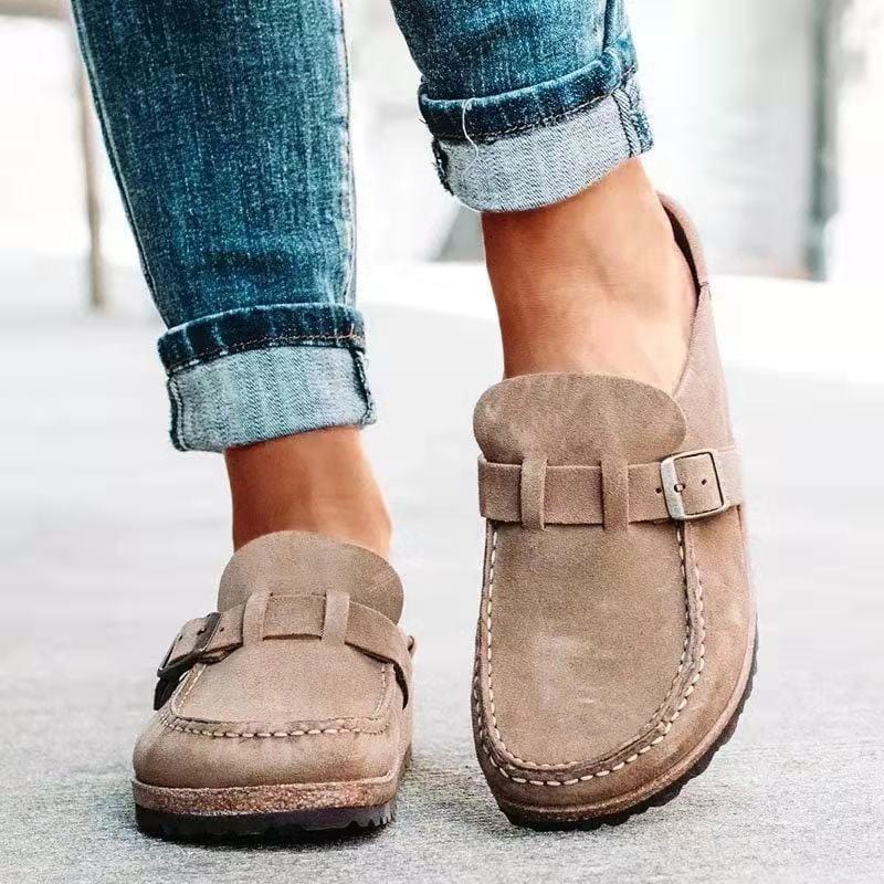 Retro Suede Slip-On Sandals with Orthopedic Comfort - Solenza-Khaki-4.5-State of Style
