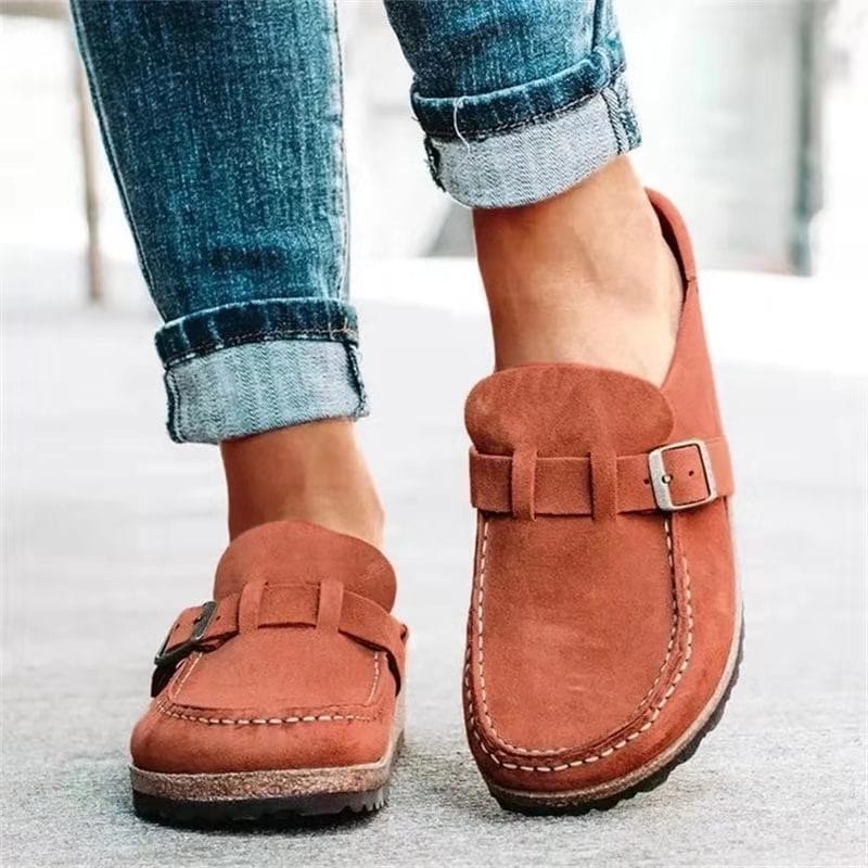 Retro Suede Slip-On Sandals with Orthopedic Comfort - Solenza-Orange-red-4.5-State of Style