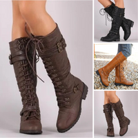 Retro Women's Lace-Up Boots with Buckle - Bella-Black-4-State of Style
