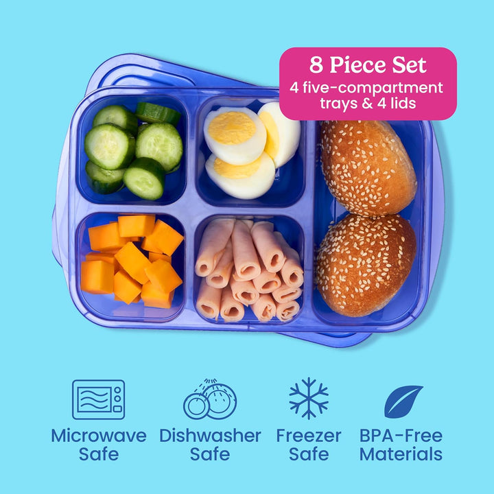 Reusable 5-compartment Food Storage Containers – 8-piece Set-Brightly Coloured-State of Style