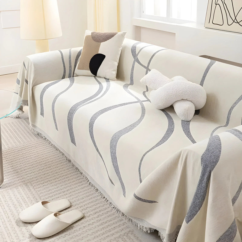 Reversible Chenille/Cotton Sofa Cover - LuxeCasa-180 x 130 cm-Grey-State of Style