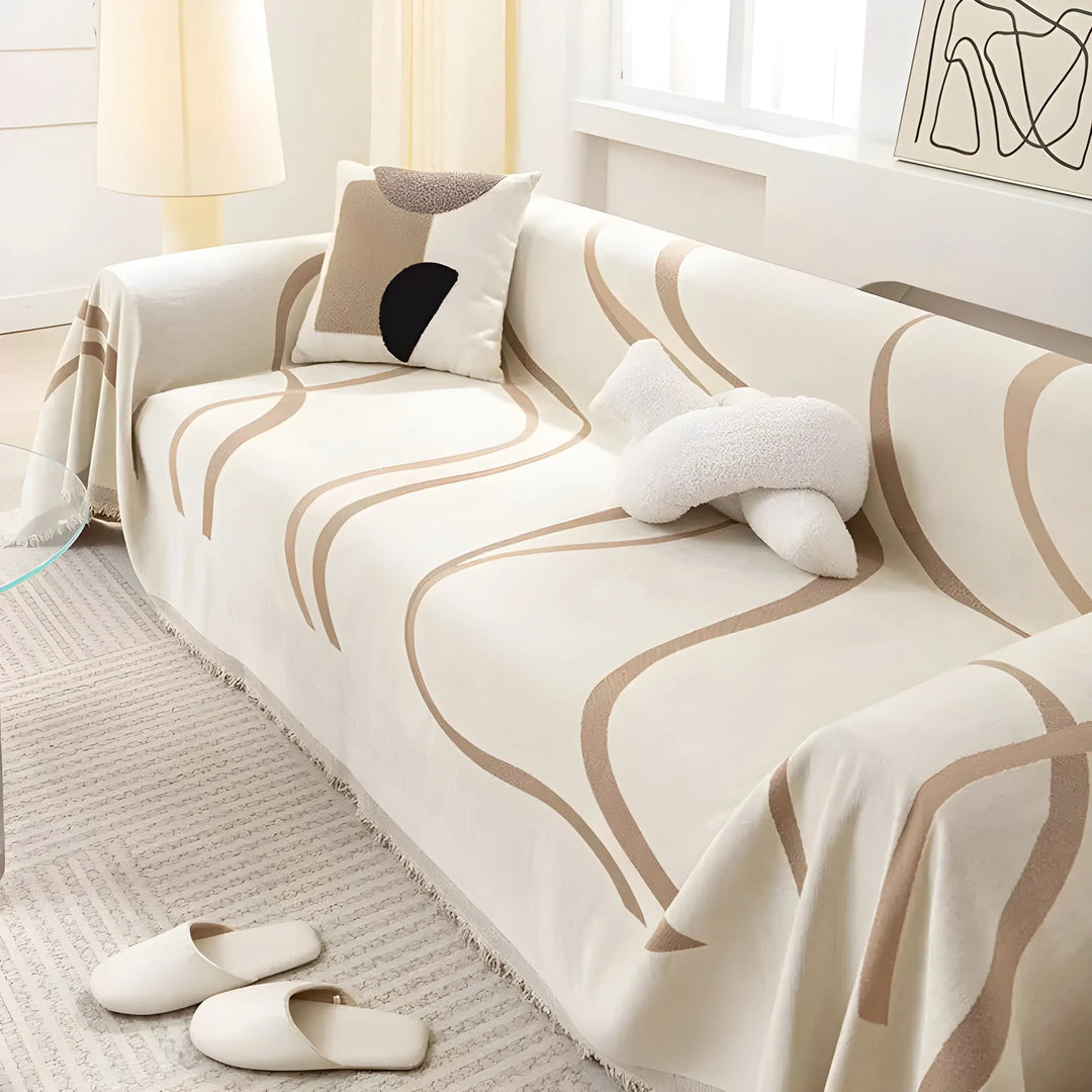 Reversible Chenille/Cotton Sofa Cover - LuxeCasa-180 x 130 cm-Khaki-State of Style