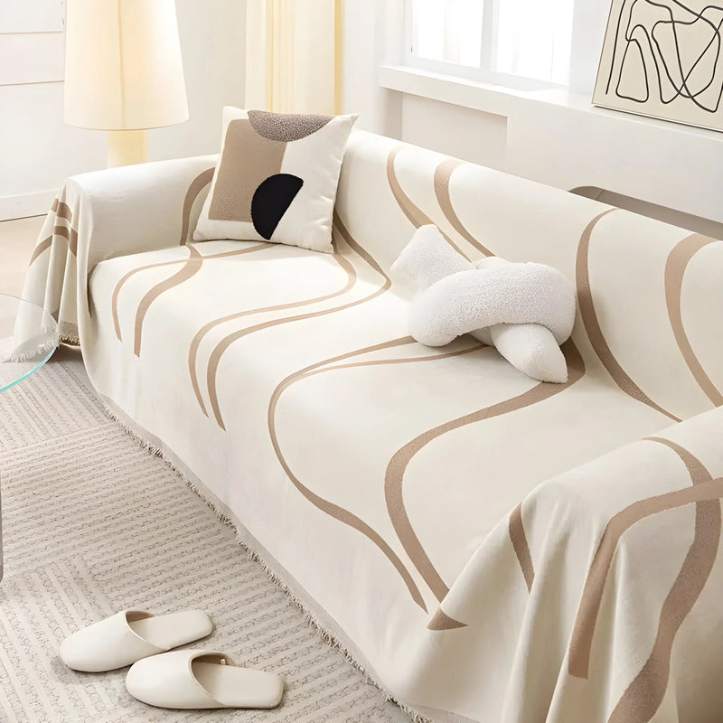 Reversible Chenille/Cotton Sofa Cover - LuxeCasa-180 x 130 cm-Khaki-State of Style