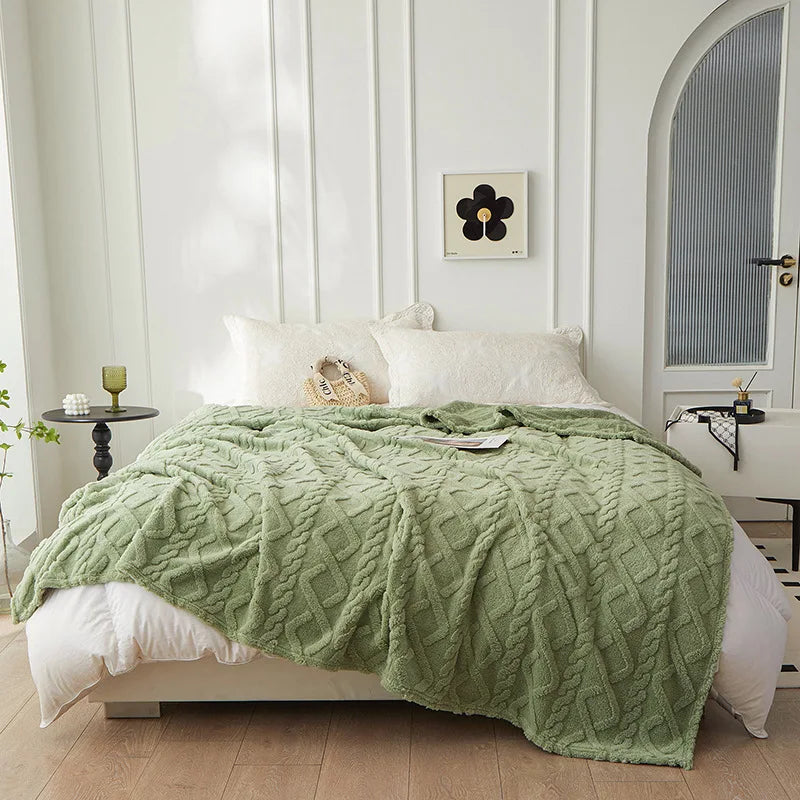 Reversible Thick Lambswool Blanket - CozyLuxe-Green-70x100cm-State of Style