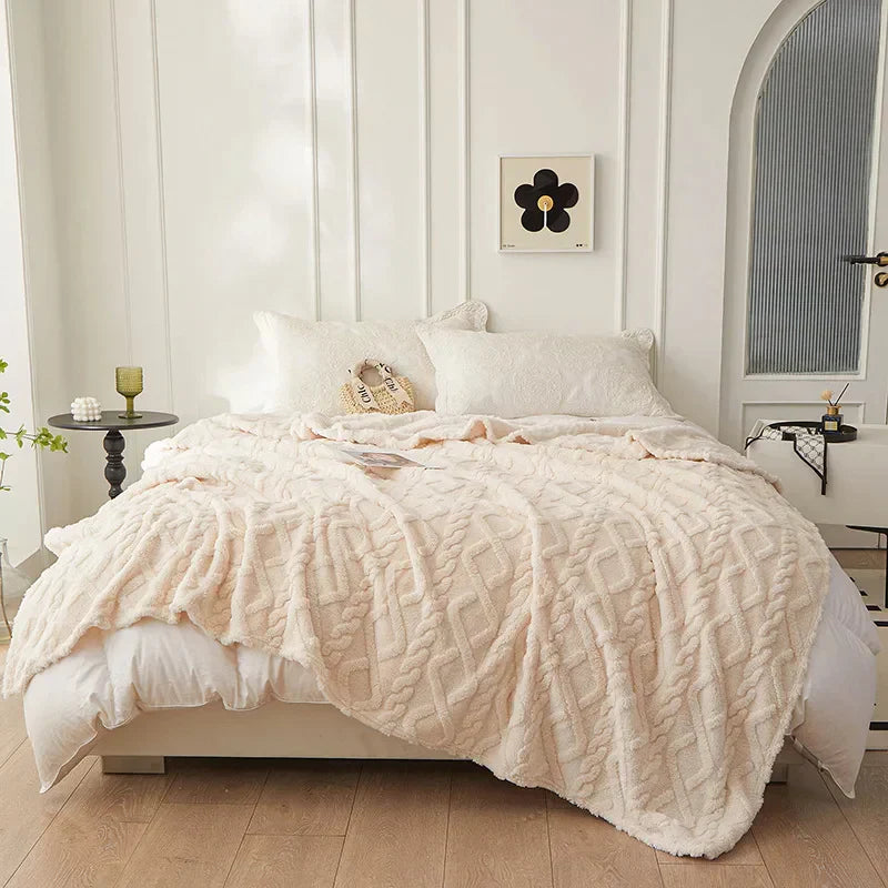 Reversible Thick Lambswool Blanket - CozyLuxe-Ivory-70x100cm-State of Style