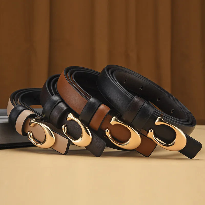 Reversible Thin C-Buckle Belt-Beige-State of Style