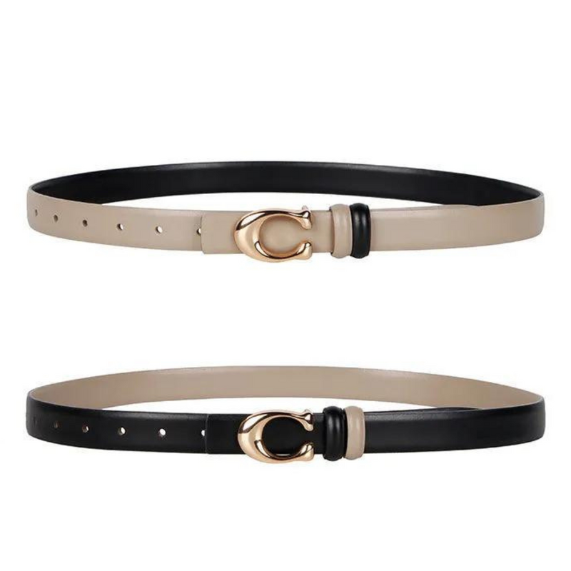 Reversible Thin C-Buckle Belt-Beige-State of Style