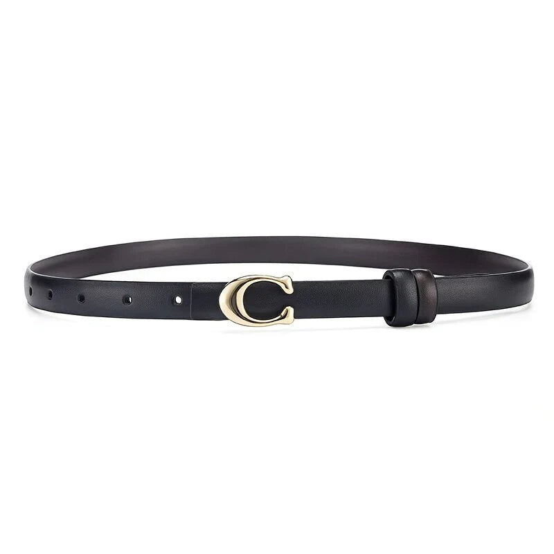 Reversible Thin C-Buckle Belt-Black-State of Style