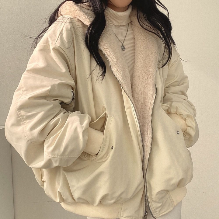 Reversible Women's Winter Jacket with Hood - Isla-Beige-S-State of Style