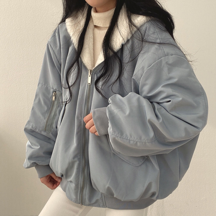 Reversible Women's Winter Jacket with Hood - Isla-Blue-S-State of Style