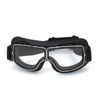 RiderEdge Vintage Leather Motorcycle Goggles-Black-State of Style