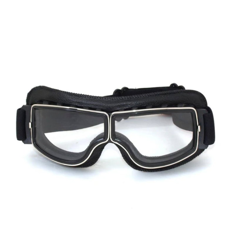 RiderEdge Vintage Leather Motorcycle Goggles-Black-State of Style