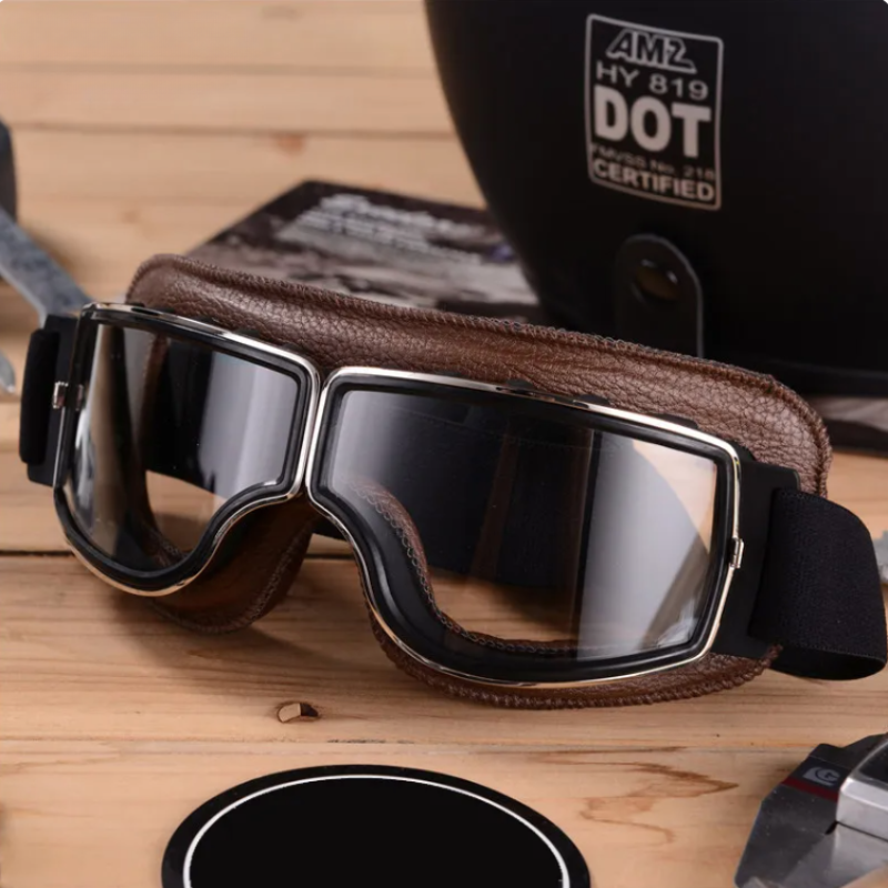 RiderEdge Vintage Leather Motorcycle Goggles-Coffee-State of Style