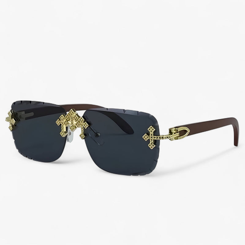 Rimless Steampunk sunglasses with metal accents – Nirex-Light brown-State of Style