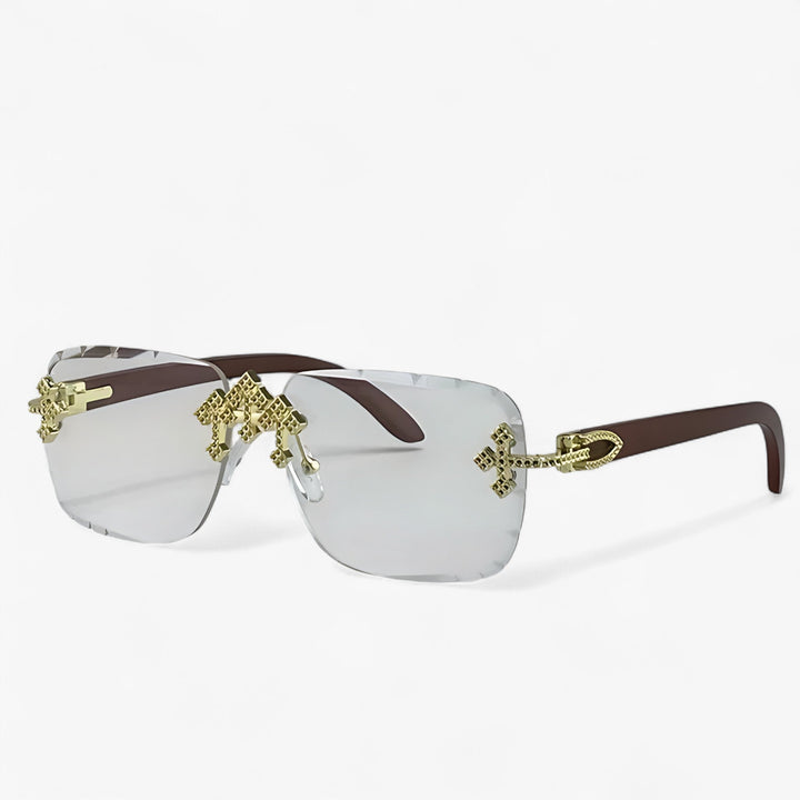 Rimless Steampunk sunglasses with metal accents – Nirex-Light brown-State of Style