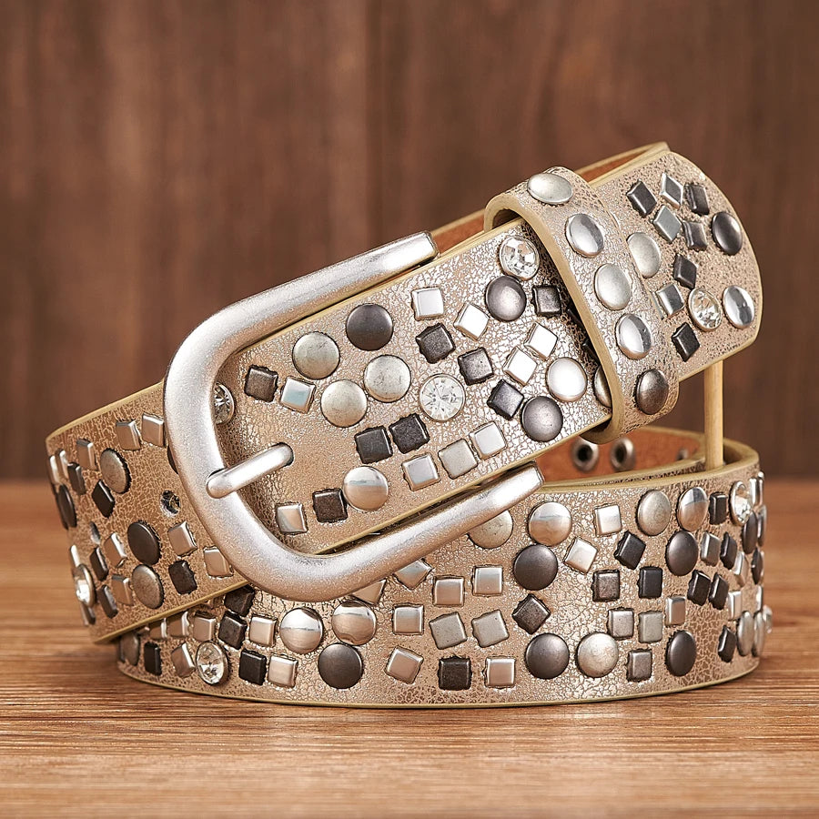 Rock ‘n’ Rivet Fashionista Strap – Edgy & Chic Statement Belt-Gold-95 CM-State of Style