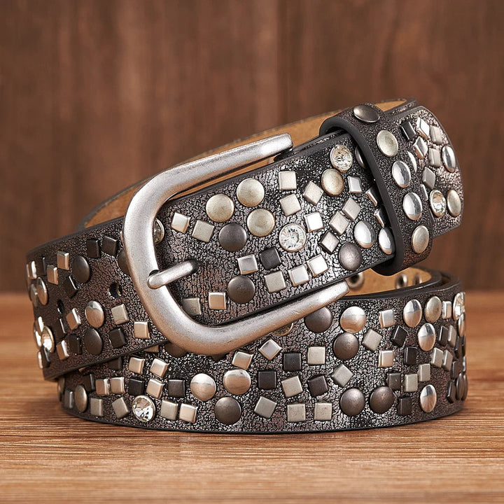 Rock ‘n’ Rivet Fashionista Strap – Edgy & Chic Statement Belt-Gun Black-95 CM-State of Style