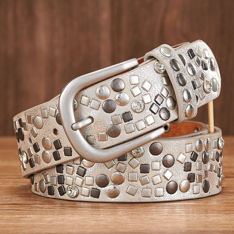 Rock ‘n’ Rivet Fashionista Strap – Edgy & Chic Statement Belt-Silver-95 CM-State of Style