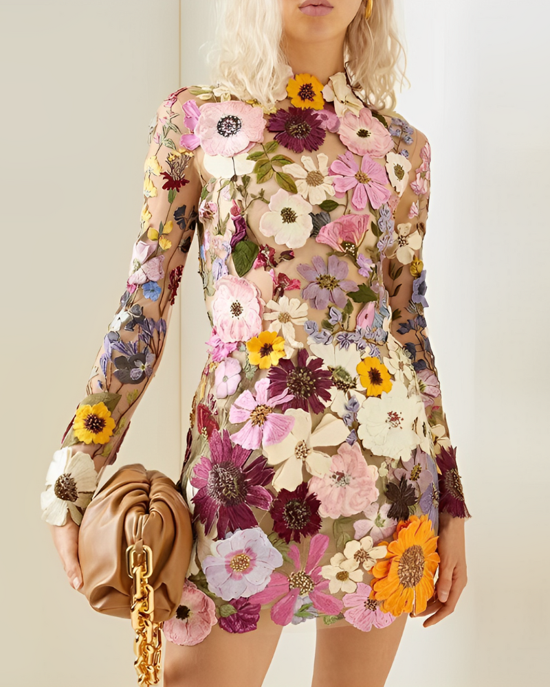 Romantic Flower Dress with Fine Details - Isabella-Pink-S-State of Style