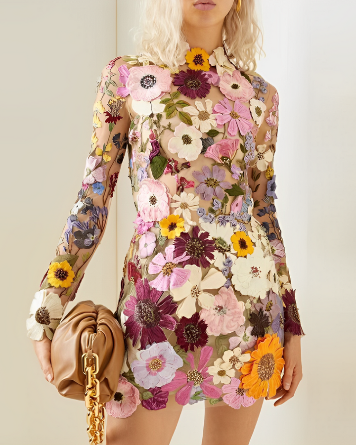 Romantic Flower Dress with Fine Details - Isabella-Pink-S-State of Style