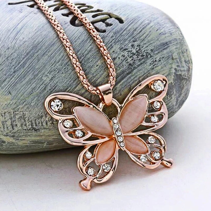 ROSE GOLD OPAL BUTTERFLY NECKLACE-State of Style