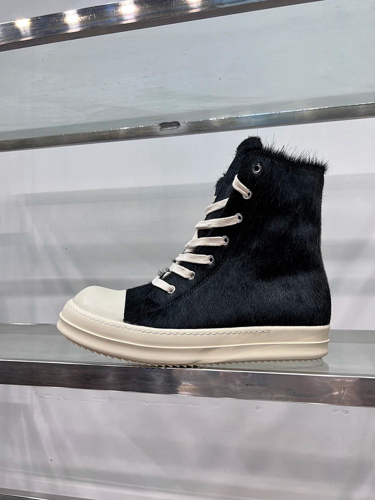 Rosy Runner Sneakers – High-Top Leather Sneakers with Thick Sole-Black High-Top-AU 5.0 (22.5cm)-State of Style