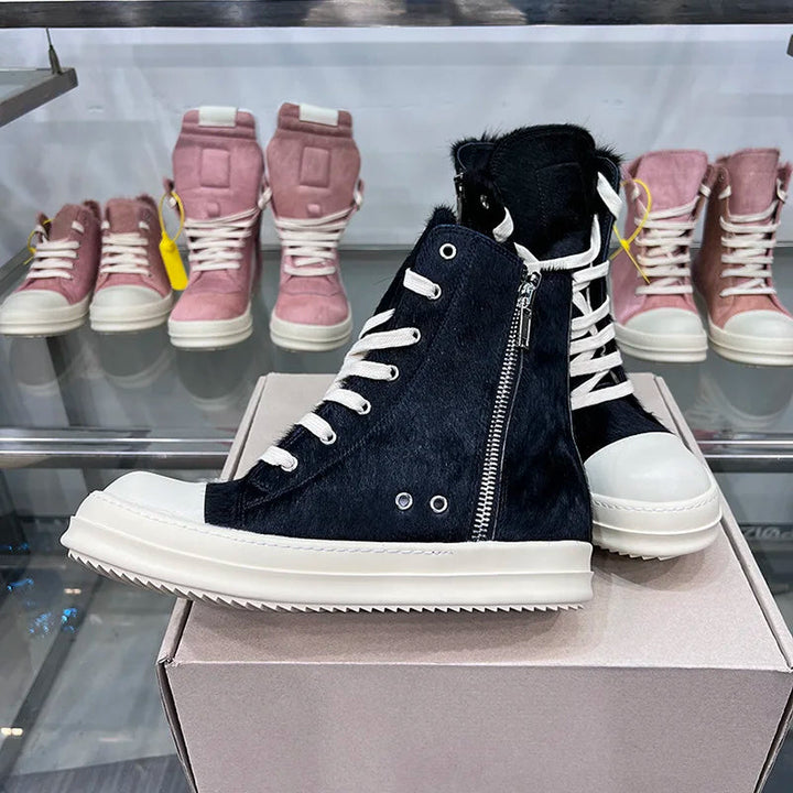 Rosy Runner Sneakers – High-Top Leather Sneakers with Thick Sole-Pink High-Top-AU 5.0 (22.5cm)-State of Style