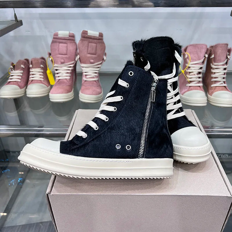 Rosy Runner Sneakers – High-Top Leather Sneakers with Thick Sole-Pink High-Top-AU 5.0 (22.5cm)-State of Style