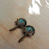 Round Antique Gold Dragonfly Earrings - Elyse-Green-State of Style