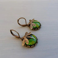 Round Antique Gold Dragonfly Earrings - Elyse-Light green-State of Style