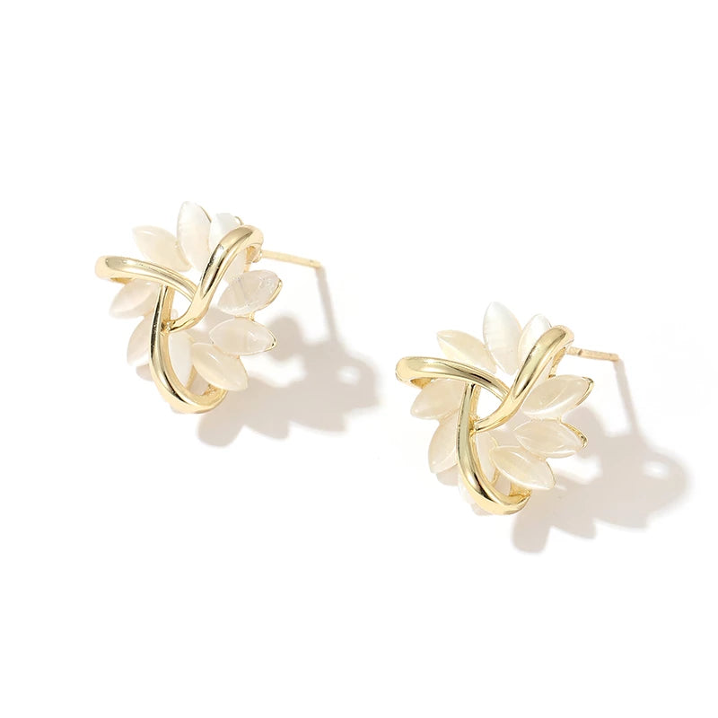 Round Opal Flower Stud Earrings in Gold - Amara-Gold-State of Style