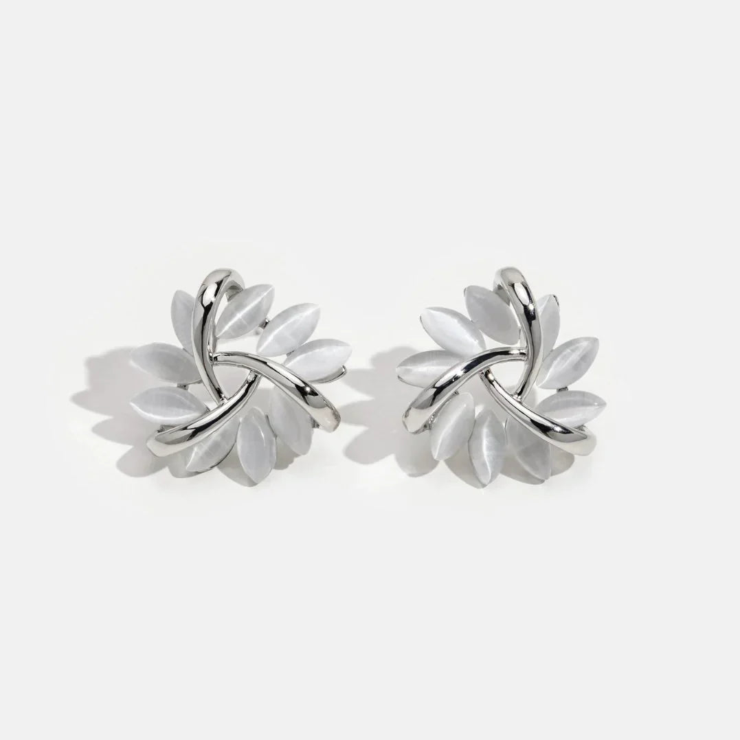 Round Opal Flower Stud Earrings in Gold - Amara-Gold-State of Style