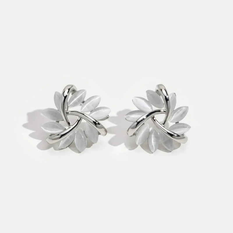 Round Opal Flower Stud Earrings in Gold - Amara-Gold-State of Style