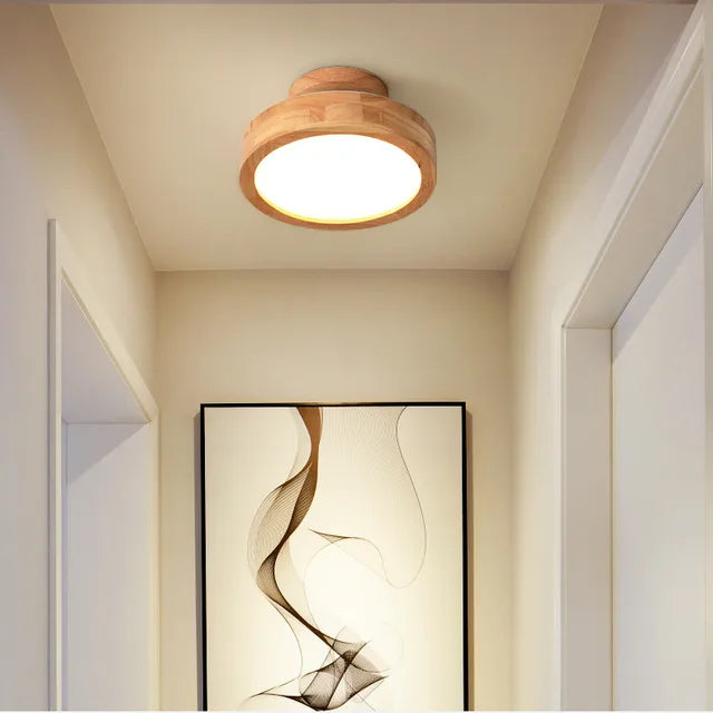 Round Wooden Scandinavian Ceiling Lamp - NordicLuxe-Type A-3 Colours Light-Diameter 20cm-State of Style
