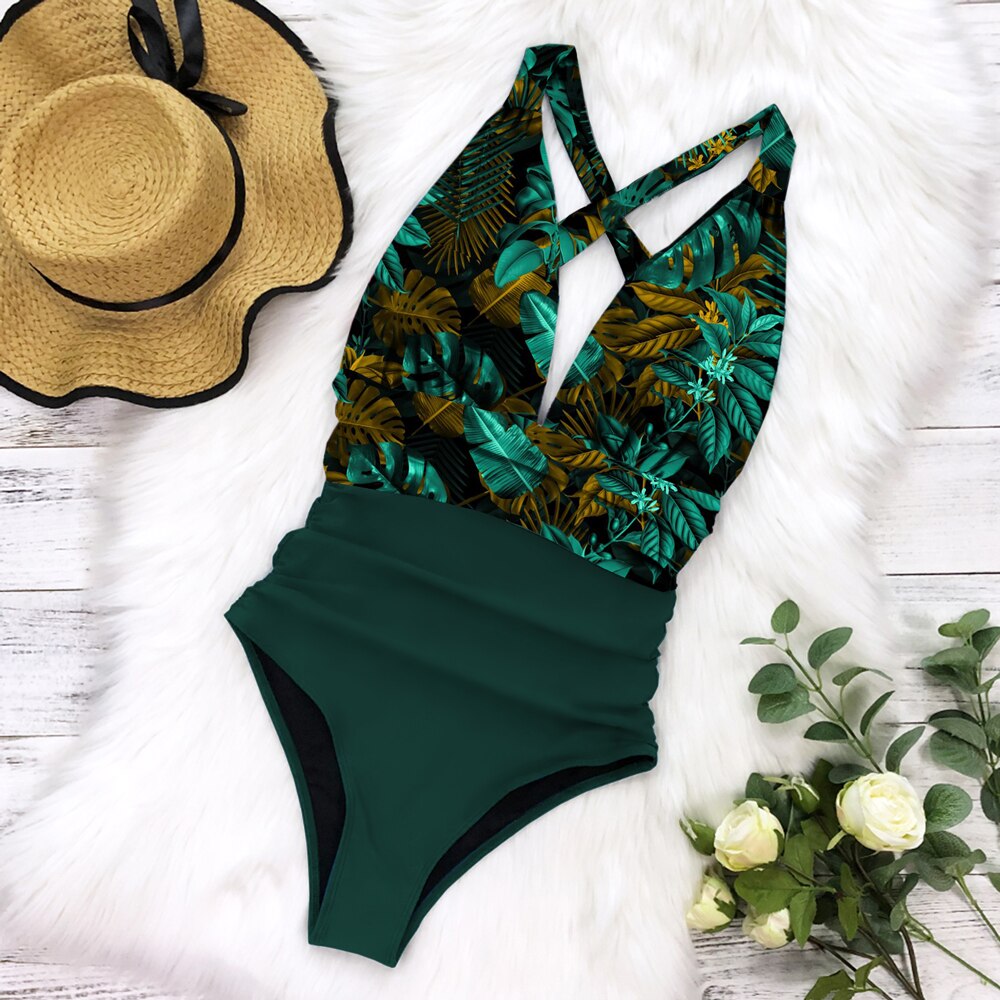 Ruffle Accent Swimsuit | Elegant & Flattering Beachwear-Tropical Green-S-State of Style