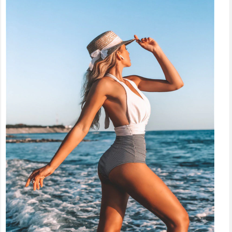 Ruffle Accent Swimsuit | Elegant & Flattering Beachwear-White Stripes-S-State of Style