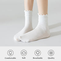Ruffled Cotton Ankle Socks - Lisa-3 White 3 Black-State of Style