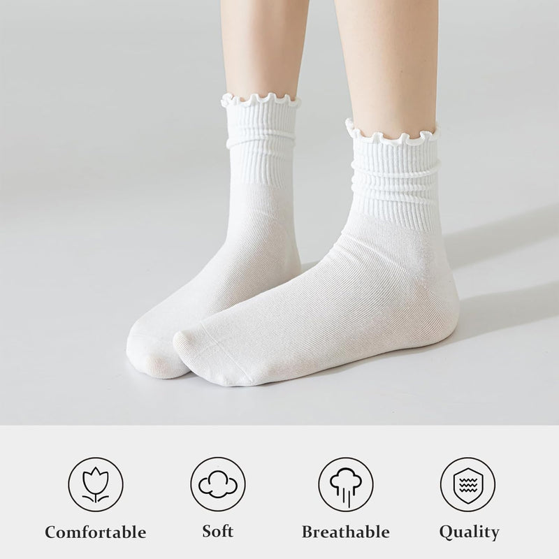Ruffled Cotton Ankle Socks - Lisa-3 White 3 Black-State of Style