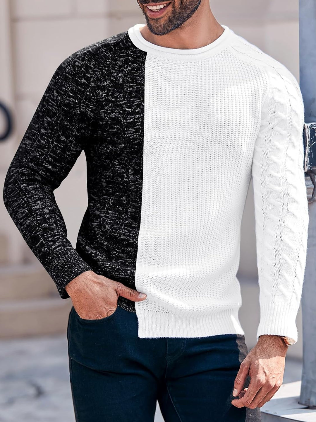 Rugged Men's Sweater – Damian-White Grey-M-State of Style