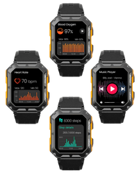 Rugged Smartwatch with Heart Rate Monitor & Step Tracker - EnduranceX-Black-State of Style
