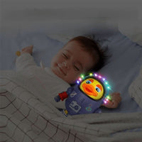 Interactive dancing duck toy with music and lighting effects for children.