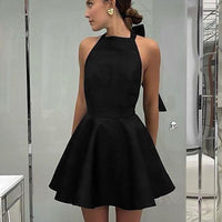 Satin Cocktail Dress with Flared Cut - Valeria-Black-XS-State of Style