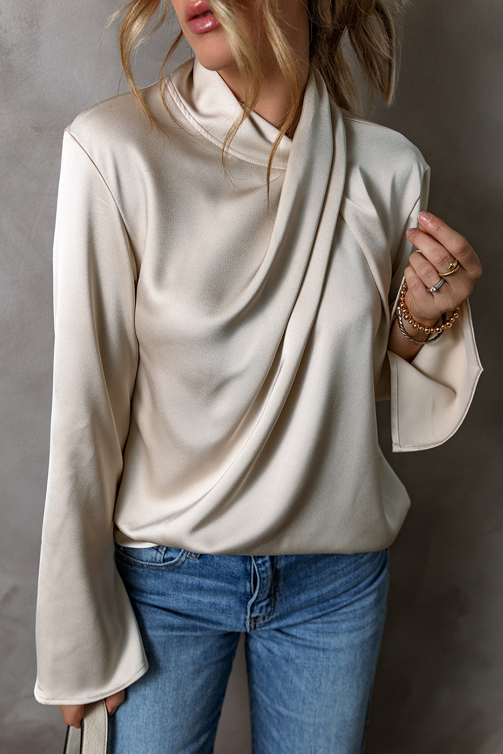 Satin Ladies Blouse with Cross Front - Livia-S-State of Style