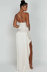 Satin Split Dress with One Shoulder - Vivienne-Red-XS-State of Style