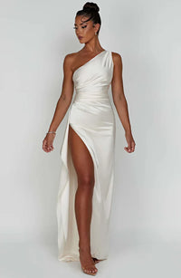 Satin Split Dress with One Shoulder - Vivienne-Red-XS-State of Style