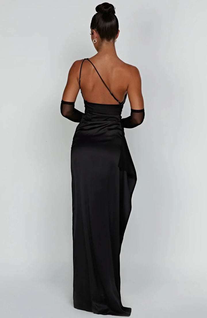 Satin Split Dress with One Shoulder - Vivienne-Red-XS-State of Style