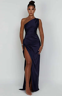Satin Split Dress with One Shoulder - Vivienne-Red-XS-State of Style
