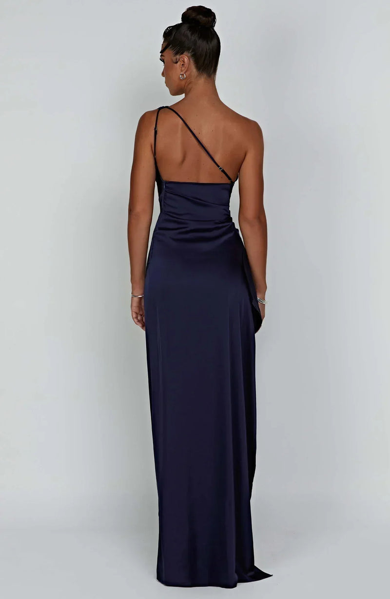 Satin Split Dress with One Shoulder - Vivienne-Red-XS-State of Style