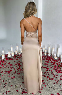Satin Split Dress with One Shoulder - Vivienne-Red-XS-State of Style